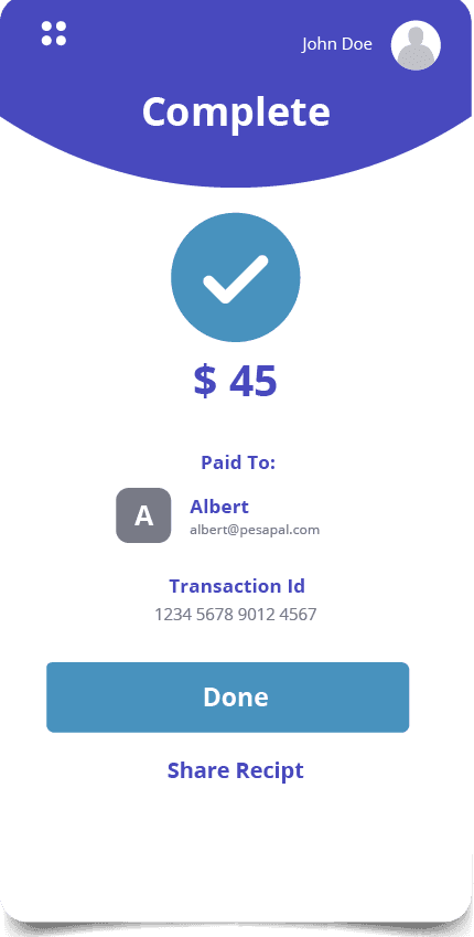 App showing payment processing interface